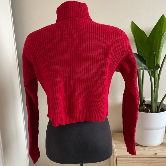 Forever 21 red turtleneck sweater cropped small cotton blend - Picture 2 of 4